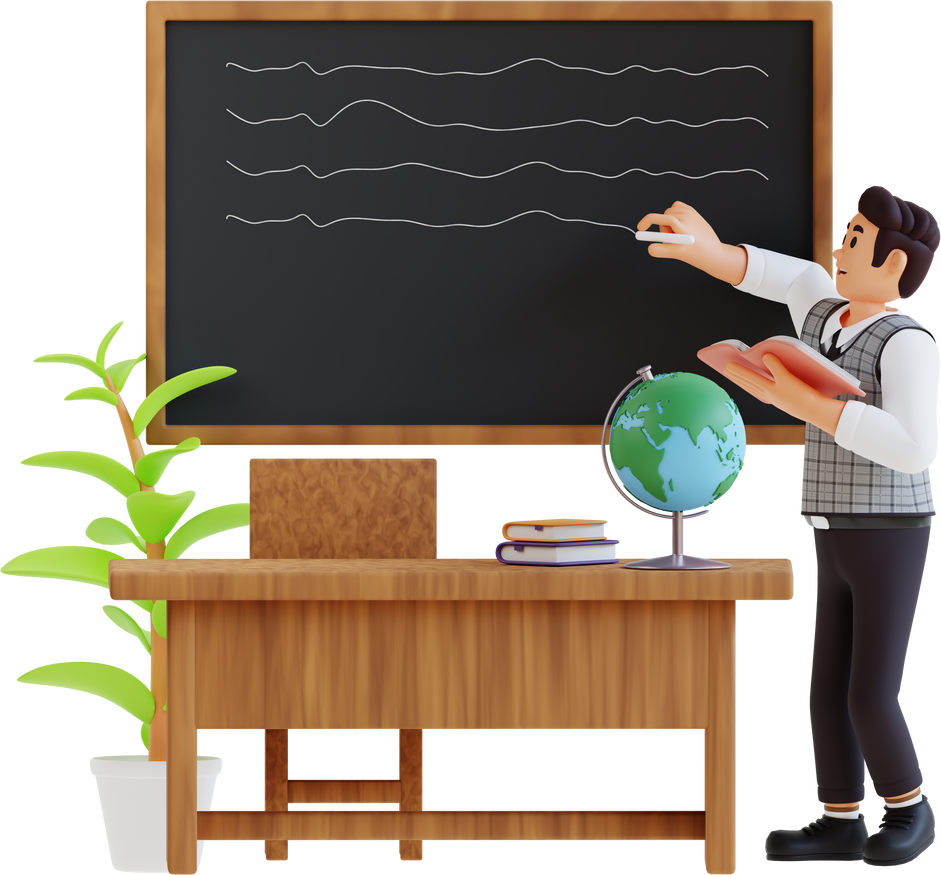 male teacher writing on the blackboard 3d character illustration